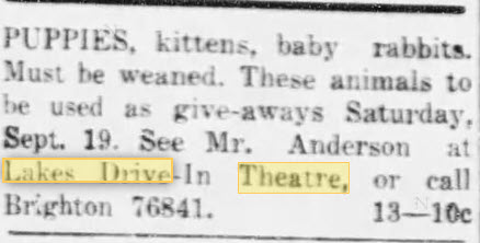 Lakes Drive-In Theatre - 09 Sep 1953 Article (newer photo)